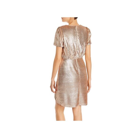 AIDAN MATTOX Womens Short Sleeve Surplice Neckline Short Cocktail Sheath Dress - Picture 2 of 2